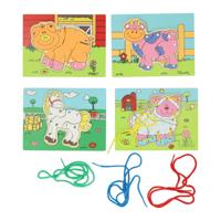 Houten Rijgpuzzel Boerderij, Set van 4 Houten Rijgpuzzel Boerderij, Set van 4