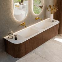Badmeubel Mondiaz Kurve | 180 cm | Meubelkleur Walnut | Wastafelkleur Talc | Dubbele spoelbak | Zonder kraangaten Badmeubel Mondiaz Kurve | 180 cm | Meubelkleur Walnut | Wastafelkleur Talc | Dubbele spoelbak | Zonder kraangaten