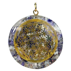 Orgonite Hanger Flower of Life Rond Amethist/ Bergkristal