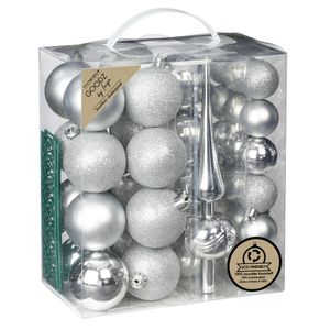 Kerstballen - 39-dlg - 4 en 6 cm - met piek - zilver - kunststof