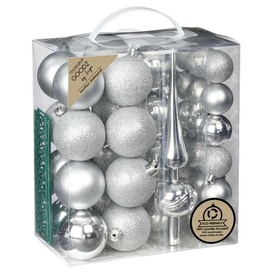 Kerstballen - 39-dlg - 4 en 6 cm - met piek - zilver - kunststof Kerstballen - 39-dlg - 4 en 6 cm - met piek - zilver - kunststof