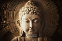 Karo-art Afbeelding op acrylglas - Mijmerende boeddha , Beige bruin , 3 maten , Wanddecoratie
