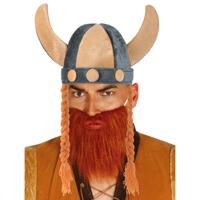 Carnaval verkleed set voor heren - Viking - helm en baard - roodbruin - polyester