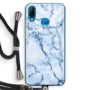 Blauw marmer: Huawei P20 Lite Transparant Hoesje met koord