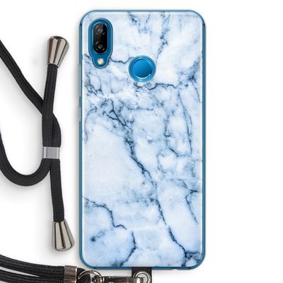 Blauw marmer: Huawei P20 Lite Transparant Hoesje met koord