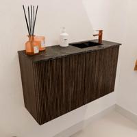 Toiletmeubel Mondiaz Joya Dlux | 70 cm | Meubelkleur Walnut | Faye wastafel Lava Wasbak Rechts | 1 kraangat