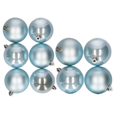 10x stuks kunststof kerstballen lichtblauw 8 en 10 cm