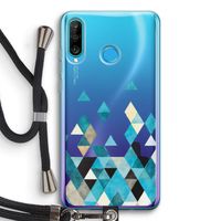 Gekleurde driehoekjes blauw: Huawei P30 Lite Transparant Hoesje met koord Gekleurde driehoekjes blauw: Huawei P30 Lite Transparant Hoesje met koord