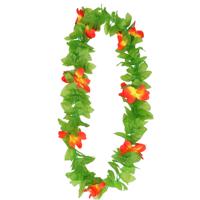Hawaii krans/slinger - Tropische kleuren mix groen/rood/geel - Bloemen hals slingers - thumbnail