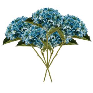 Kunstbloem Hortensia tak - 5x - Annabelle - 52 cm - blauw - Kunst zijdebloem - Hydrangea