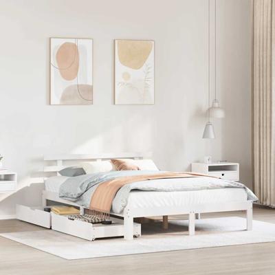 Bedframe met lades massief grenenhout wit 135x190 cm