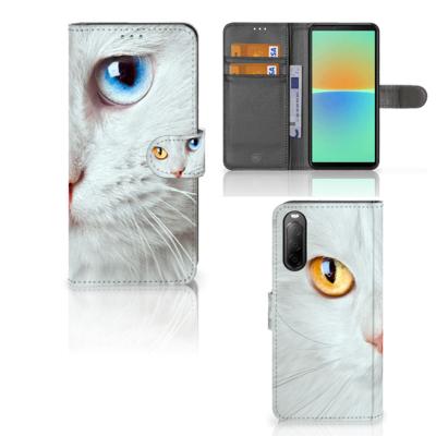 Sony Xperia 10 IV | Telefoonhoesje | Met pasjeshouder | Witte Kat