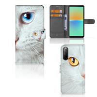 Sony Xperia 10 IV | Telefoonhoesje | Met pasjeshouder | Witte Kat