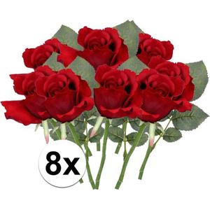 8x Rode rozen kunstbloemen 30 cm