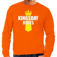 Kingsday Rules met kroontje Koningsdag sweater / trui oranje voor heren - thumbnail