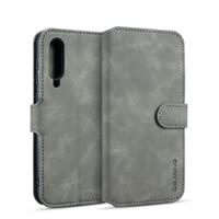 Dg. MING retro olie kant horizontale flip case voor Galaxy A50 met houder & kaartsleuven & portemonnee (grijs)