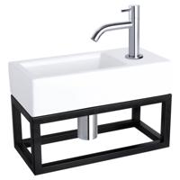 Differnz Ravo fonteinset keramiek - kraan gebogen - met handdoekrek - 38.5 x 18.5 x 9 cm - chroom