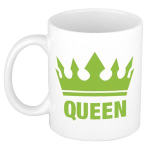 Cadeau Queen mok/ beker wit met groene bedrukking 300 ml - feest mokken