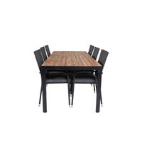 Bois tuinmeubelset tafel 90x205cm en 6 stoel Anna zwart, naturel. - thumbnail