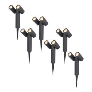 HOFTRONIC™ 6x Pinero double dimbare LED prikspot - 4000K neutraal wit - GU10 - 5 Watt - Kantelbaar - Tuinspot - Voor buiten en binnen - Zwart - 3 jaar garantie