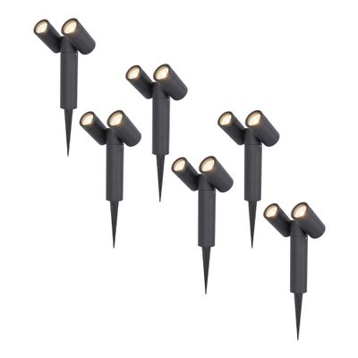 HOFTRONIC™ 6x Pinero double dimbare LED prikspot - 4000K neutraal wit - GU10 - 5 Watt - Kantelbaar - Tuinspot - Voor buiten en binnen - Zwart - 3 jaar garantie