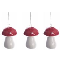 3x Kerstboomdecoratie hanger rood/wit paddenstoeltje 4 cm   -