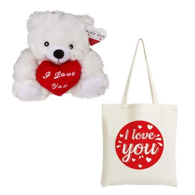 Valentijnscadeau - knuffelbeer en canvastas - i love you - cadeau - valentijnsdag