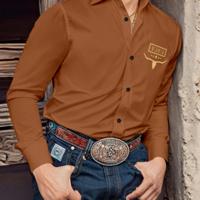 Bon&Bon Men's Cowboy Printed Button-Up Shirt - Black Long Sleeve Coffee Brown / S