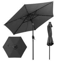 230 cm Zonnescherm op Zonne-Energie voor Terras Stevig Zonnescherm met LED-Verlichting Kantelknop Zwengel Geventileerd-Grijs