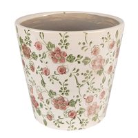 Clayre & Eef Bloempot Ø 14x13 cm Roze Beige Keramiek Bloemen Bloempot binnen Roze Bloempot binnen