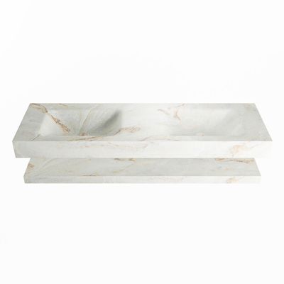 MONDIAZ ALAN-DLUX 150cm planchet Frappe. Vrijhangende wastafel CLOUD dubbel 2 kraangaten, kleur Frappe.