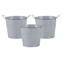 Mega Collections Emmer/plantenpot - 3x - zink - lichtgrijs - D16 x H14 cm - Emmers