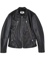 MM6 Maison Margiela veste de moto en cuir - Noir - thumbnail