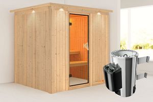 Karibu | Daria Sauna met Dakkraag | Bronzeglas Deur | Kachel 3,6 kW Geïntegreerde Bediening