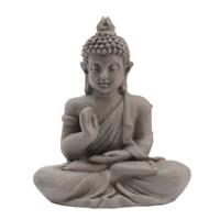 Decoris Boeddha beeld in cadeautasje - 5,5 cm - grijs - kunststeen   - - thumbnail