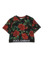 Dolce & Gabbana Kids t-shirt crop à fleurs - Noir - thumbnail