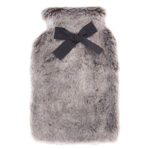 Superzachte fluffy pluche warmwaterkruik met hoes grijs 280 ml