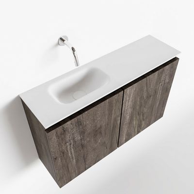 Toiletmeubel Mondiaz Ture | 80 cm | Meubelkleur Dark brown | Eden wastafel Talc Links | Zonder kraangat