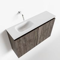 Toiletmeubel Mondiaz Ture | 80 cm | Meubelkleur Dark brown | Eden wastafel Talc Links | Zonder kraangat