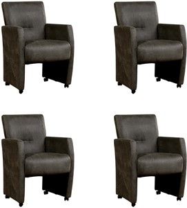 Set van 4 Donkergrijze leren moderne eetkamerfauteuils Pleasure - Kenia Leer Antracite (donkergrijs leer)