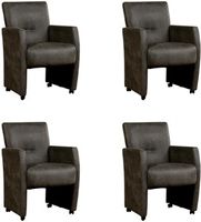 Set van 4 Donkergrijze leren moderne eetkamerfauteuils Pleasure - Kenia Leer Antracite (donkergrijs leer)