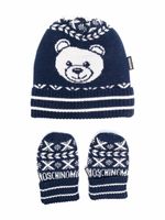 Moschino Kids ensemble bonnet-mitaines en maille - Bleu