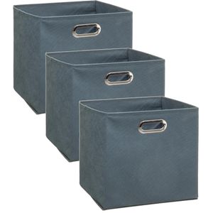 Set van 3x stuks opbergmand/kastmand 29 liter grijsblauw linnen 31 x 31 x 31 cm