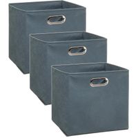 Set van 3x stuks opbergmand/kastmand 29 liter grijsblauw linnen 31 x 31 x 31 cm - thumbnail