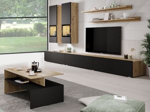 Tv-meubel set BABEL 5 deuren eik artisan/zwart zonder led met salontafel