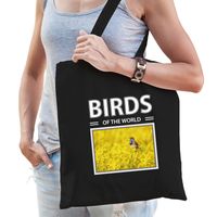 Katoenen tasje Blauwborst vogels zwart - birds of the world Blauwborst vogel cadeau tas - thumbnail