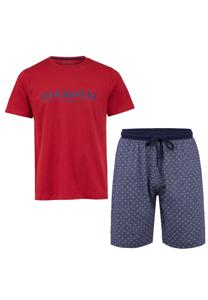 Phil & Co Phil & Co Shortama Heren Korte Pyjama Katoen Rood/Grijs