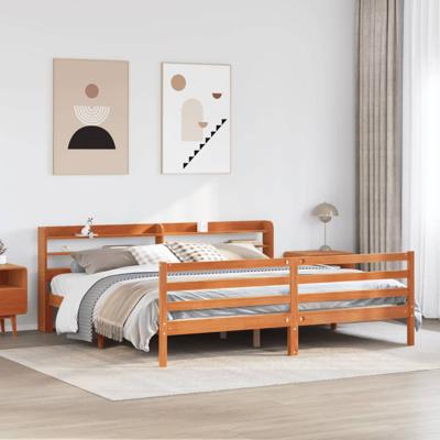 Bedframe zonder matras massief grenenhout wasbruin 200x200 cm