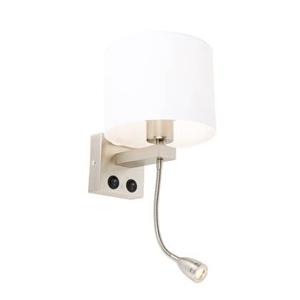 QAZQA Wandlamp staal met flexarm en kap wit 18 cm - Brescia Combi