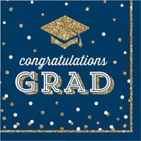 Servetten ’Congratulations Grad’ Blauw Glitter (16st) - thumbnail